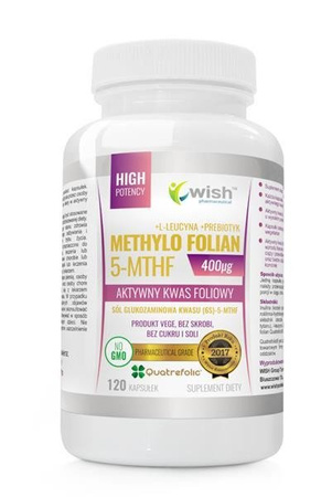 WISH Methylo Folian 5-MTHF 400μg aktywny kwas foliowy suplement diety 120 kapsułek