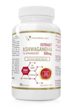 Progress Labs Extract Ashwagandha 500mg 7% Witanolid + Prebiotyk No GMO suplement diety 90 kapsułek