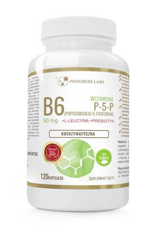 Progress Labs Witamina B6 (P-5-P) 50mg + L-Leucyna + Prebiotyk suplement diety 120 kapsułek