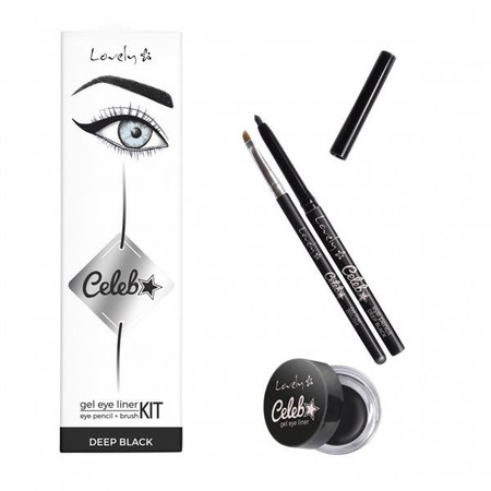 Lovely Celeb Kit zestaw Gel Eye Liner żelowy eyeliner Black + kredka do oczu Black + pędzelek