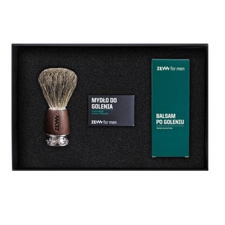 Zew For Men Gładki Golibroda zestaw mydło do golenia z węglem drzewnym 85ml + balsam po goleniu z czarną hubą 80ml + pędzel do golenia
