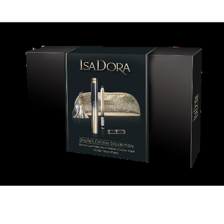 IsaDora Golden Edition Collection stretch lash mascara black 9 ml + perfect contour kajal 60 black 1.2 g + golden tassel purse /Zestaw/