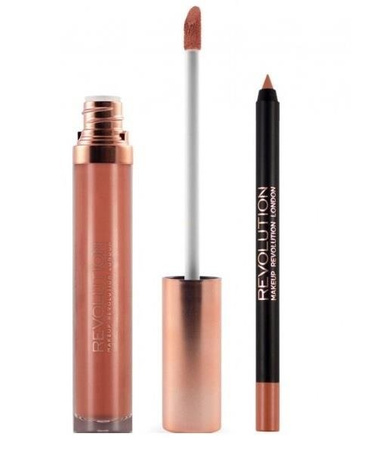 Makeup Revolution Retro Luxe Matte Lip Kit zestaw Lip Liner konturówka do ust 1g + Liquid Lipstick płynna pomadka Peach Charming 5,5ml