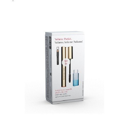 Clarins Mascara Supra Volume Tusz do rzęs pogrubiający 8ml 01 Intense Black + Instant Eye Make-Up Remover 10 ml + Crayon Khol 01 carbon black 0,39g /Zestaw/