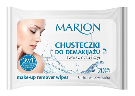Marion Make-up Remover Wipes chusteczki do demakijażu twarzy oczu i szyi  - Sucha i wrażliwa skóra 20szt