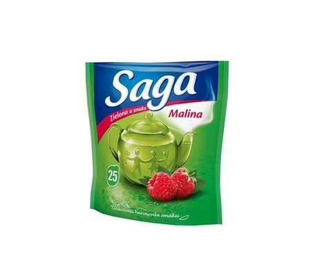 Saga Herbata Zielona Malina 25 torebek 32,5g