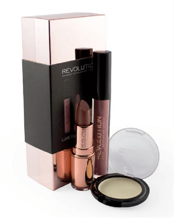 Makeup Revolution Luxe Shade Blocks 2017 Rose Gold zestaw do makijażu Iconic Pro Lipstick błyszczyk + Lip Amplification pomadka+ Strobe Balm rozświetlacz