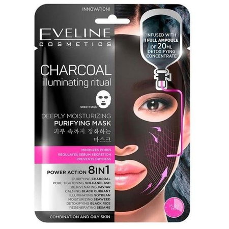 Eveline Charcoal Iluminating Ritual oczyszczająca maska w płachcie 20ml