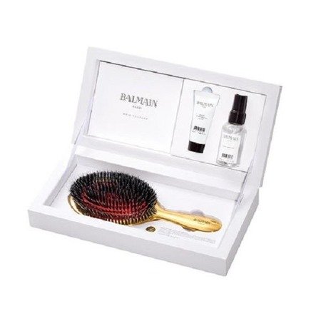 Balmain Golden Spa Brush zestaw złota szczotka do włosów + Argan Elixir 20ml + Silk Perfume 50ml