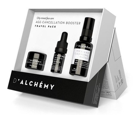 D'Alchemy Age-Cancellation Booster zestaw lotion do cery tłustej i mieszanej 15ml + olejek do twarzy 5ml + płyn micelarny 30ml