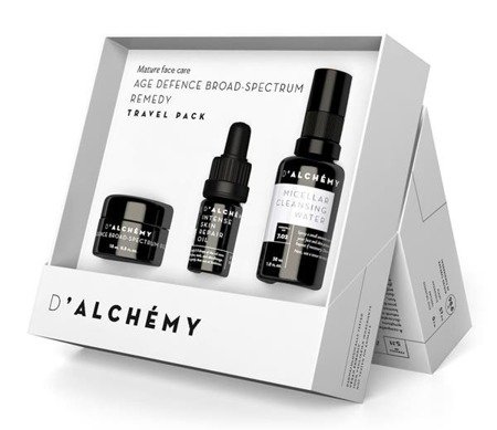 D'Alchemy Age Defence Broad-Spectrum Remedy zestaw krem na zmiany hormonalne i przebarwienia 15ml + płyn micelarny 30ml + olejek do twarzy 5ml