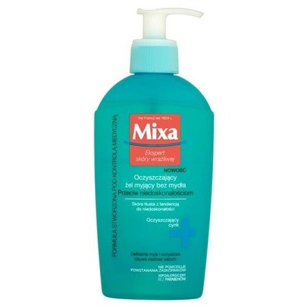 MIXA Ekspert skóry wrażliwej oczyszczający żel myjący bez mydła przeciw niedoskonałościom do skóry tłustej 200ml