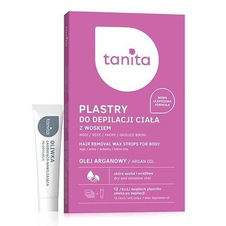 Tanita Hair Removal Wax Strips For Body plastry do depilacji ciała z woskiem Olej Arganowy 12szt + oliwka po depilacji 10ml