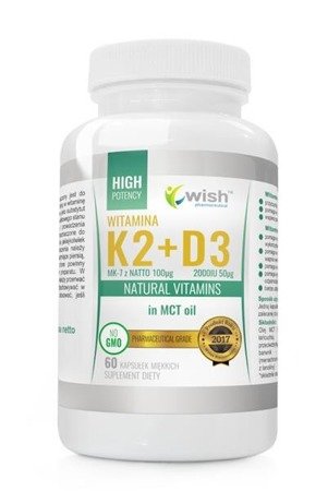 WISH Witamina K2 MK-7 100μg + D3 2000IU 50μg w Oleju MCT Natural Vitamins suplement diety 60 kapsułek miękkich